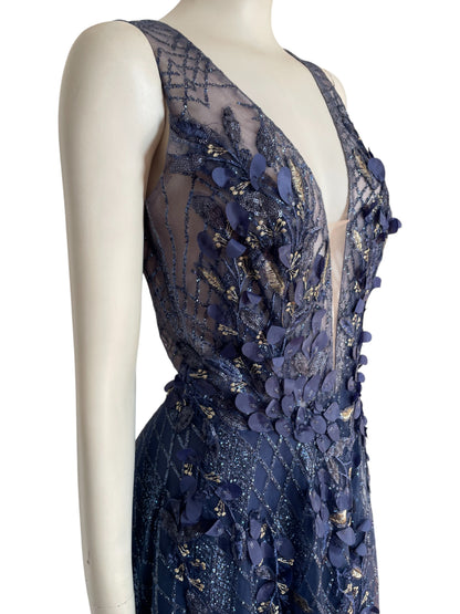 Vestido maxi recamado Azul