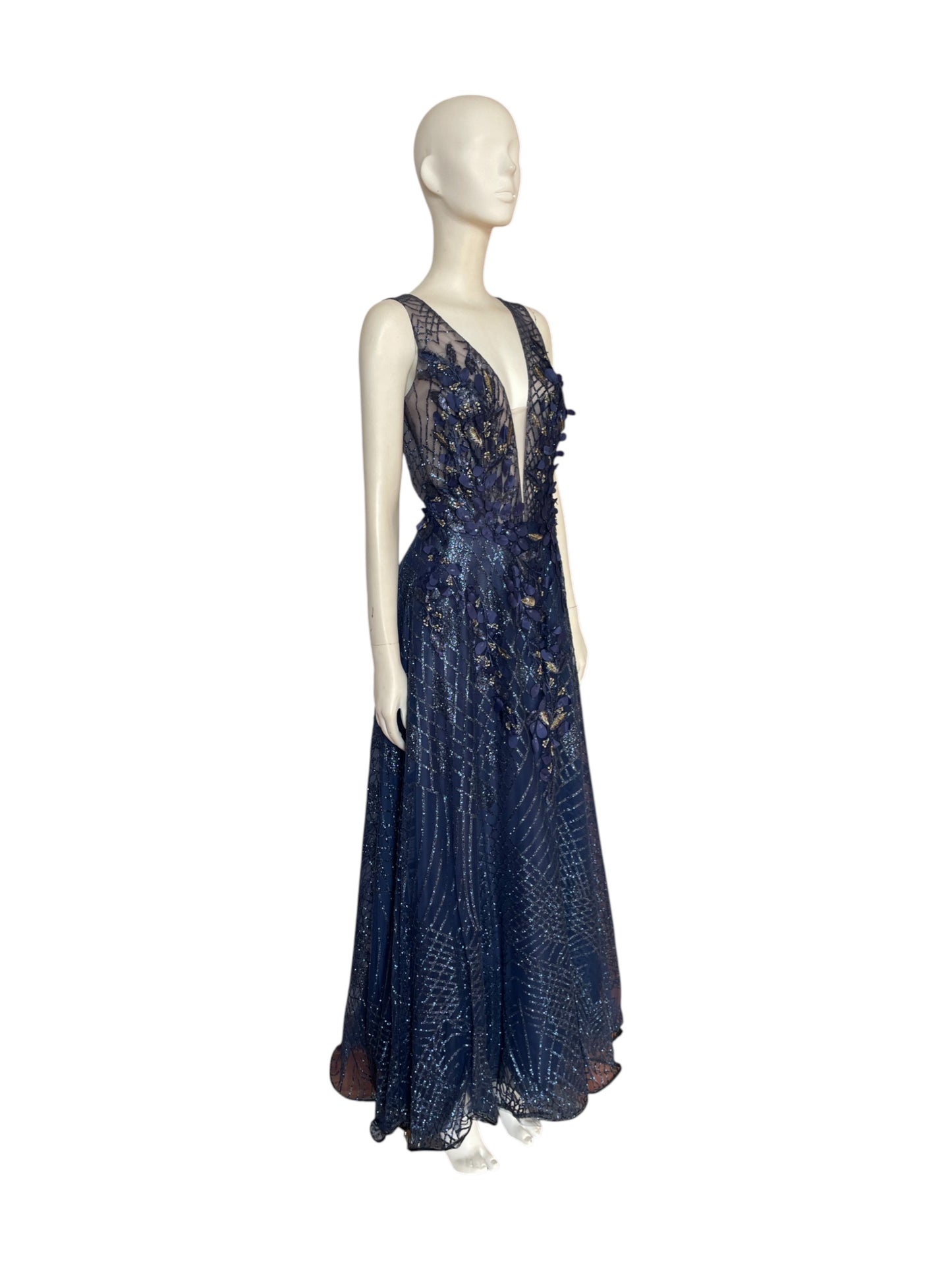 Vestido maxi recamado Azul
