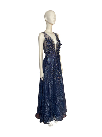 Vestido maxi recamado Azul