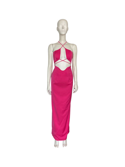 vestido maxi fucsia con escote en el busto
