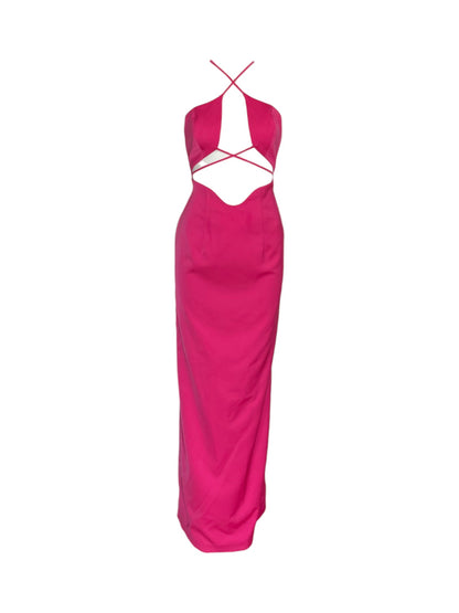 vestido maxi fucsia con escote en el busto