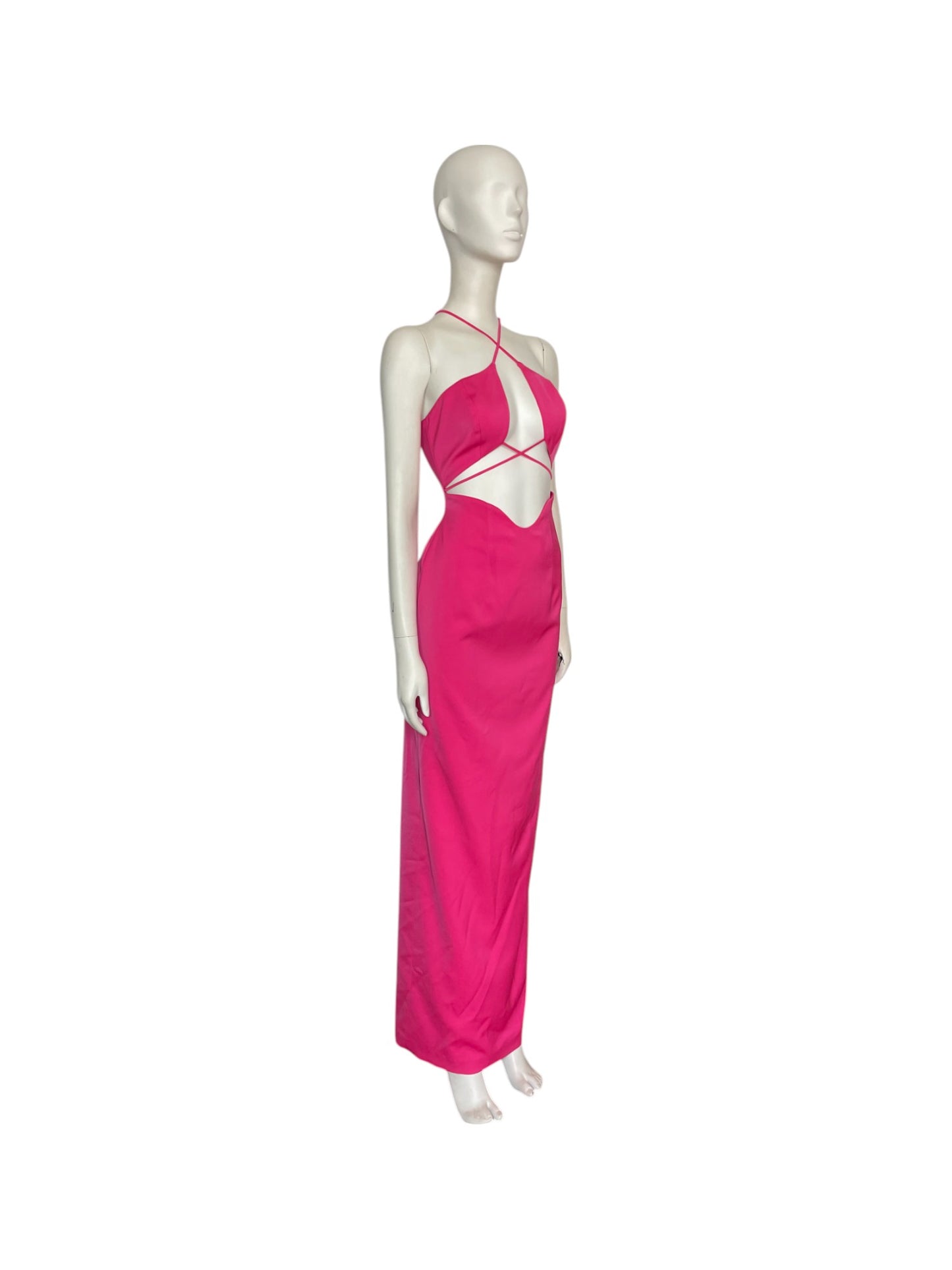 vestido maxi fucsia con escote en el busto