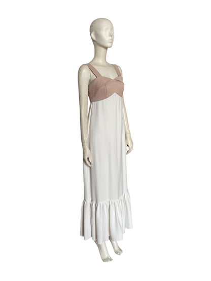 Vestido maxi blanco con beige