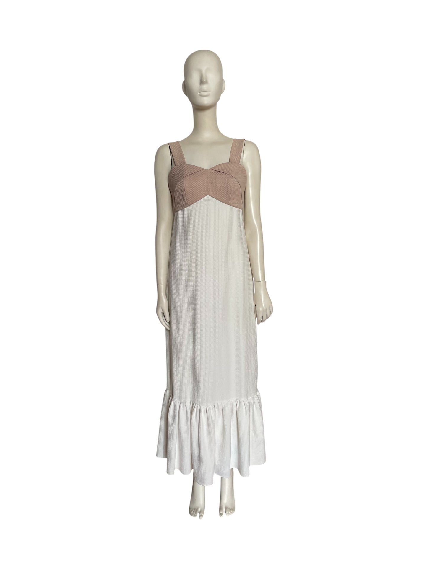 Vestido maxi blanco con beige