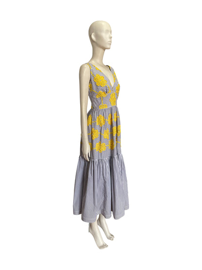 Eugene Yellow Embroidered Flowers