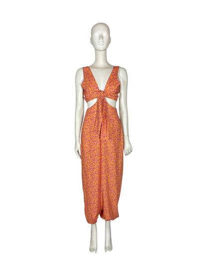 Jumpsuit naranja con flores fucsia
