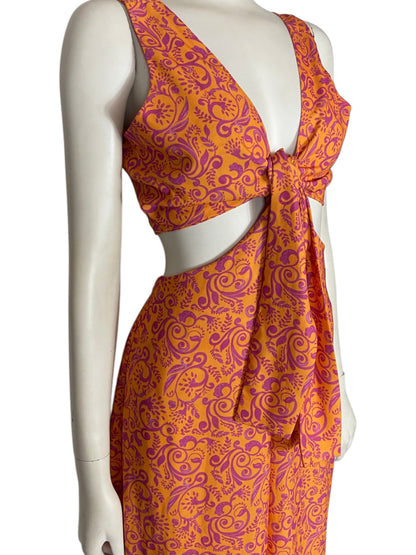 Jumpsuit naranja con flores fucsia