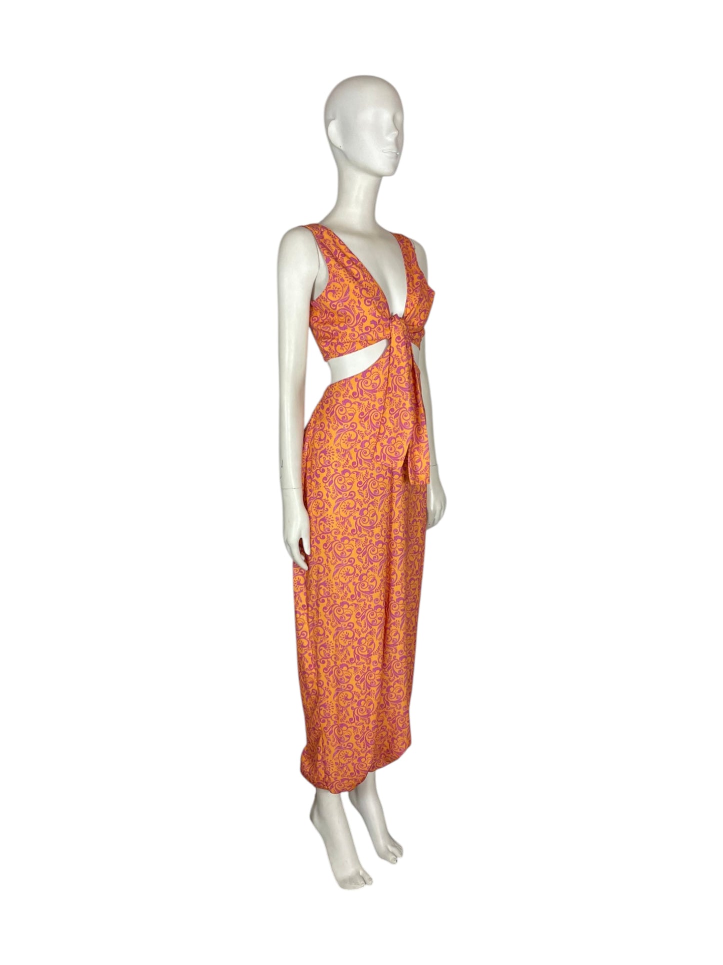Jumpsuit naranja con flores fucsia