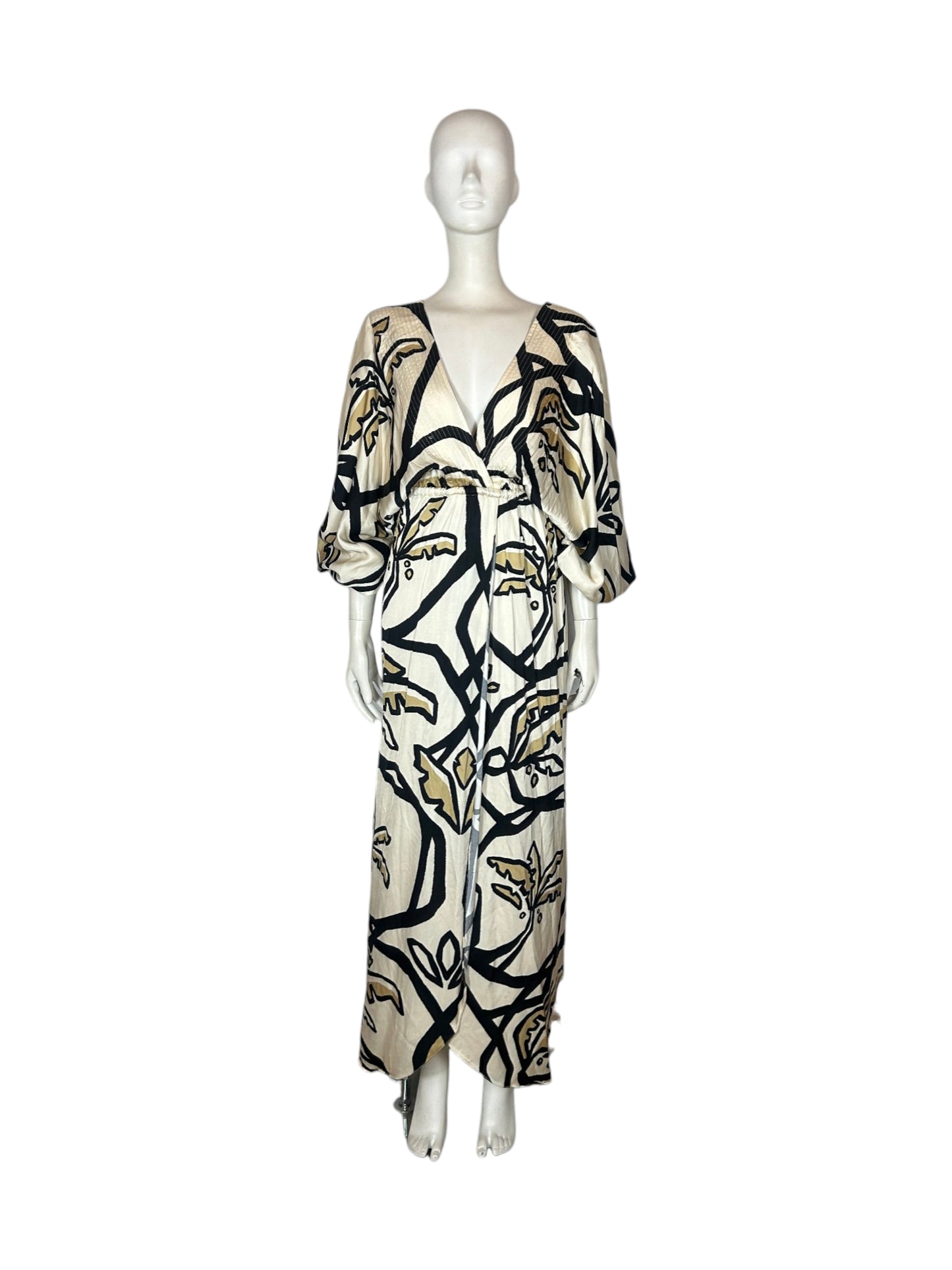 Vestido maxi negro con beige