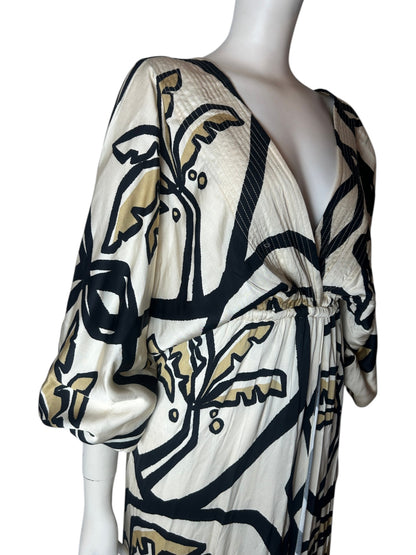 Vestido maxi negro con beige