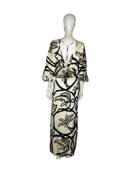 Vestido maxi negro con beige