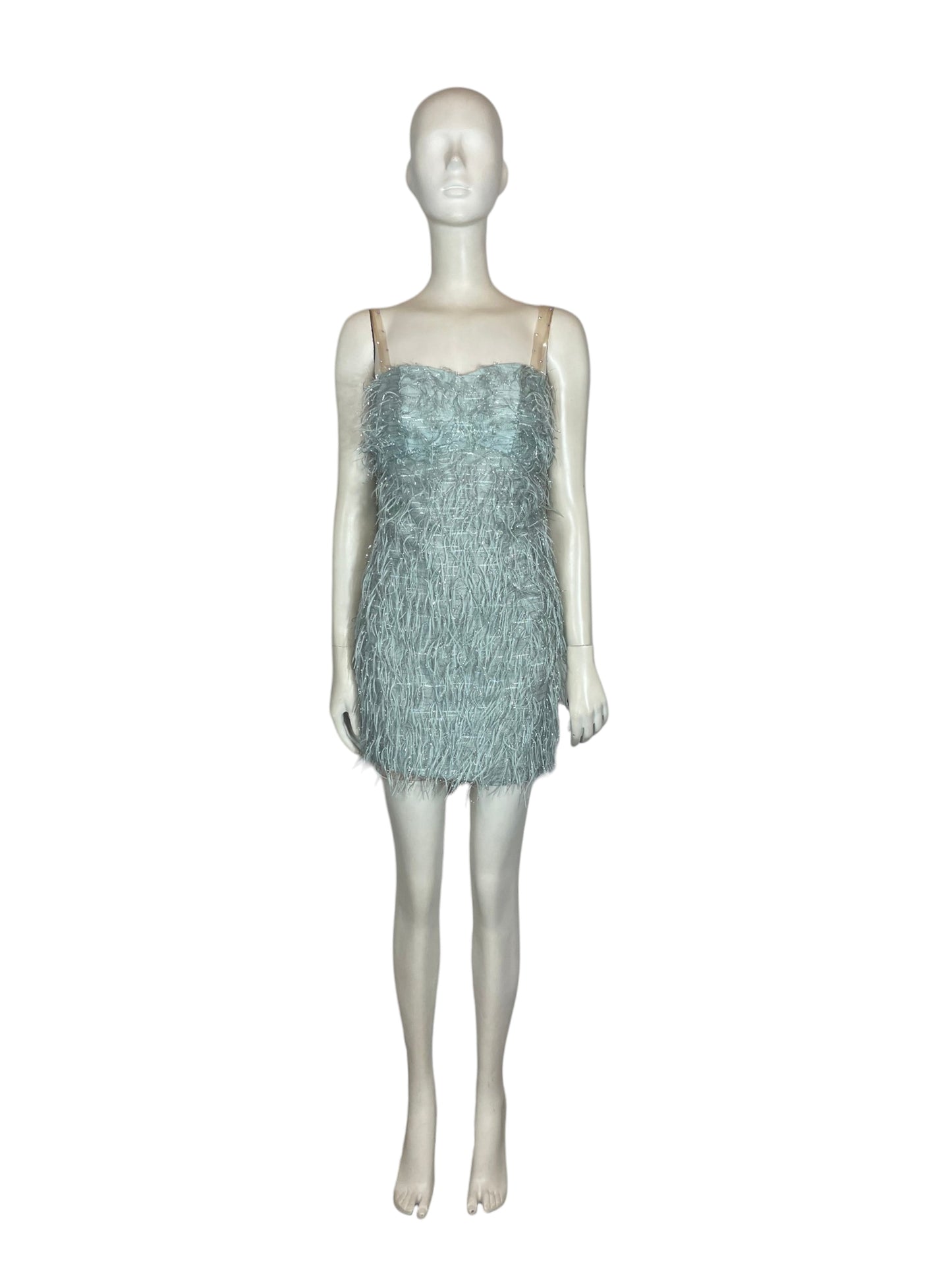 mini vestido plumas azul hielo