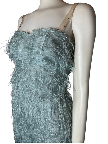 mini vestido plumas azul hielo
