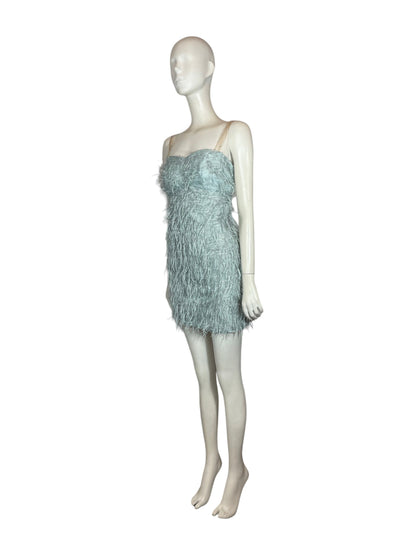 mini vestido plumas azul hielo