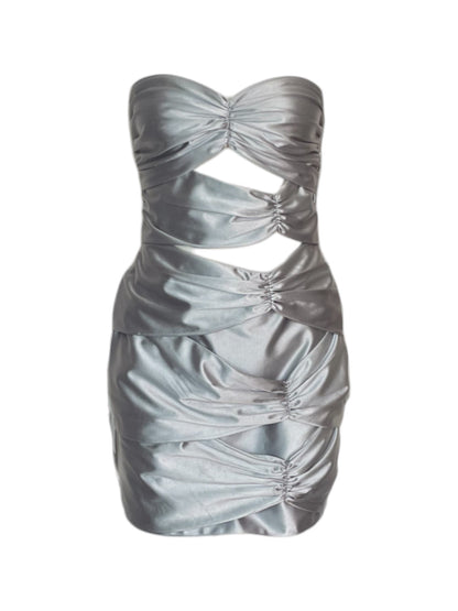 Mini dres plateado efecto metalizado