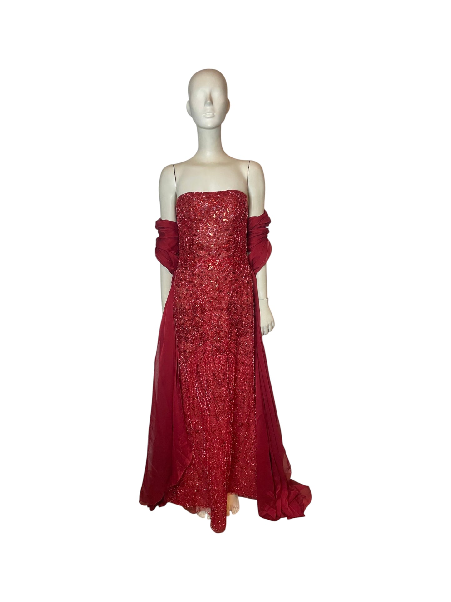 Vestido straple rojo con perdería