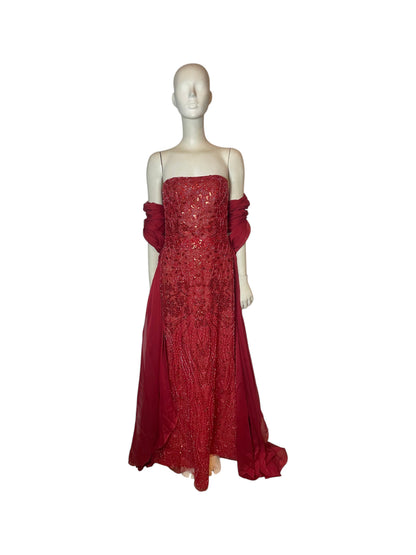 Vestido straple rojo con perdería
