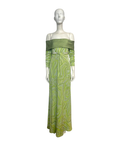sorella vestido maxi verde con cut out