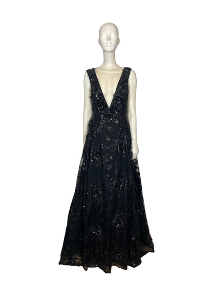 Maxi dress pedrería ilusión negro