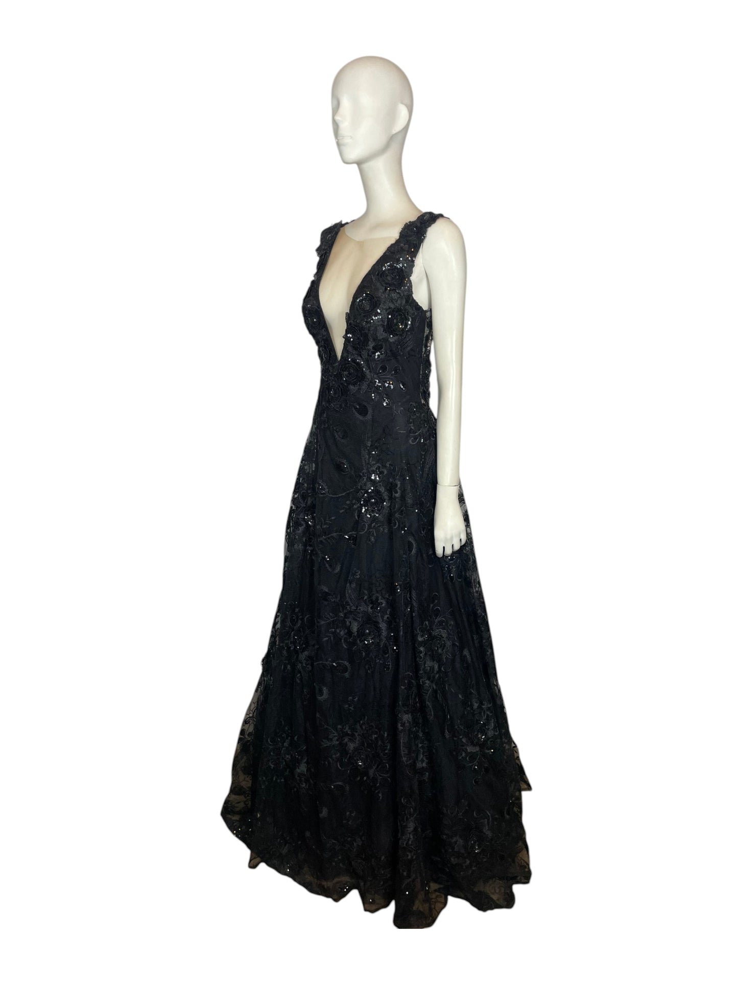 Maxi dress pedrería ilusión negro