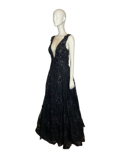 Maxi dress pedrería ilusión negro