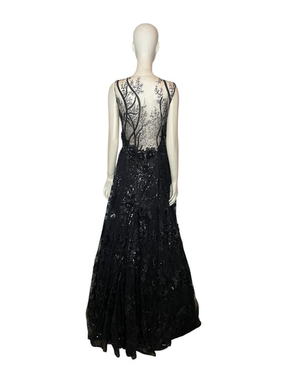 Maxi dress pedrería ilusión negro