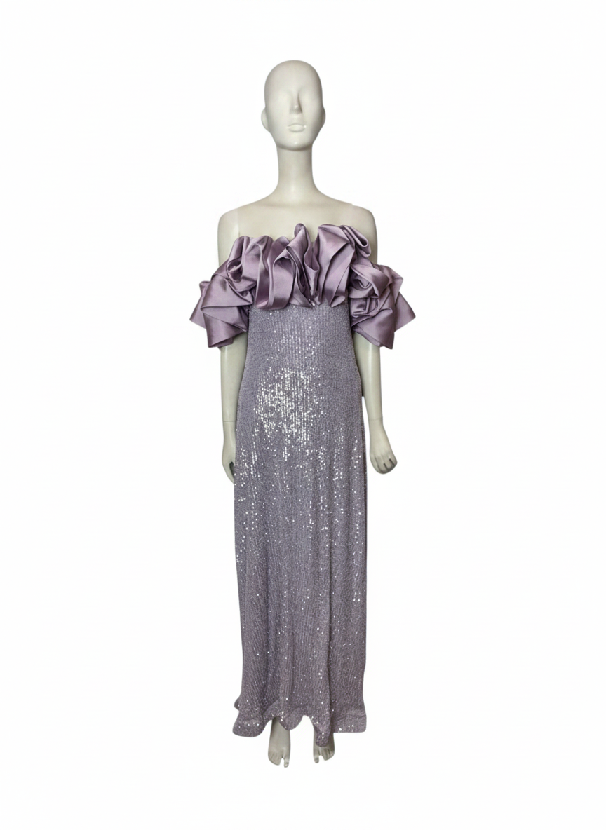 Vestido de fiesta lila con lentejuelas