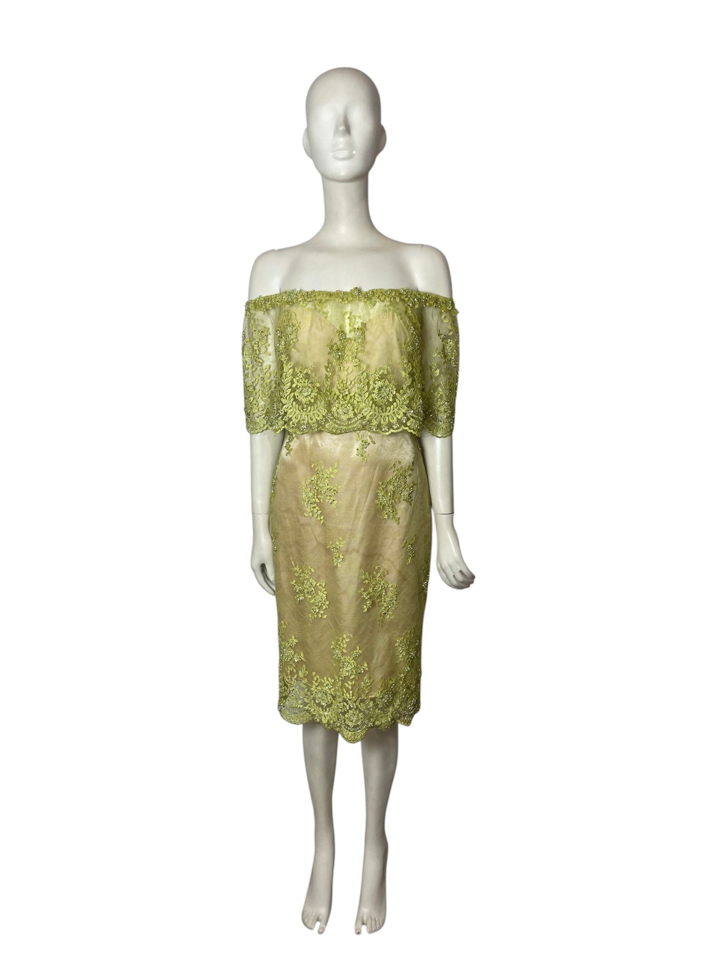 Midi dress verde recamado