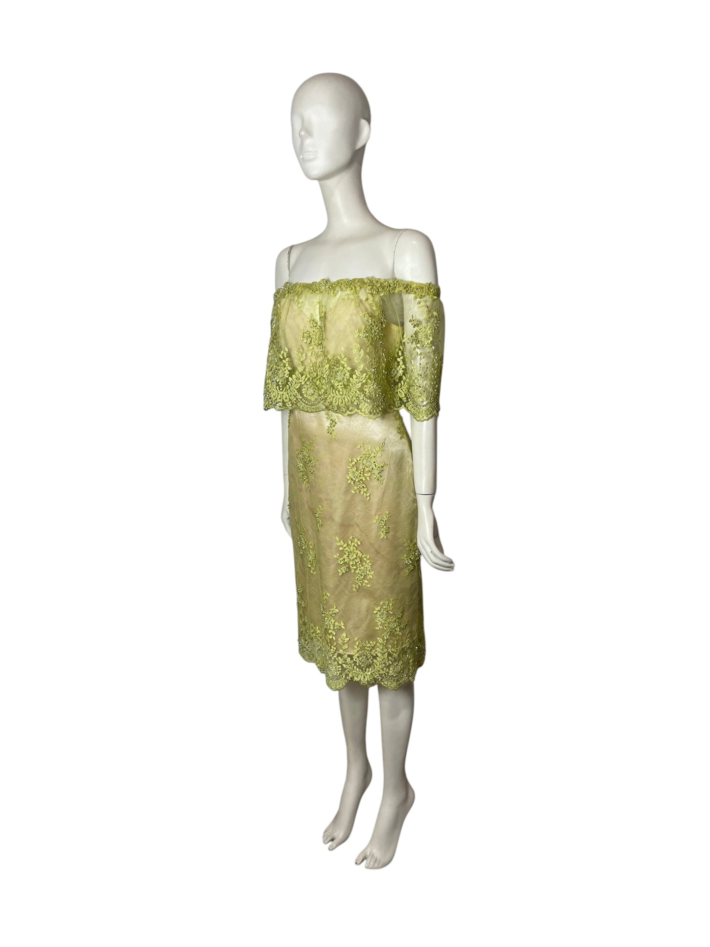 Midi dress verde recamado