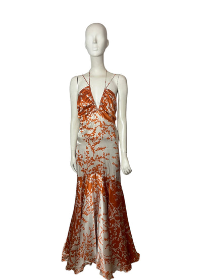 Maxi dress flor de seda naranja