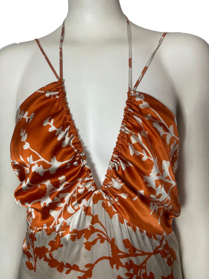 Maxi dress flor de seda naranja