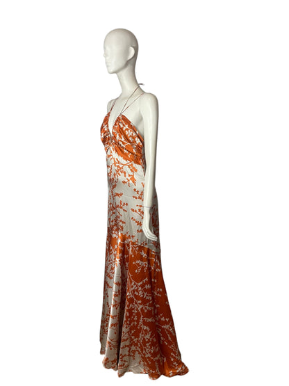 Maxi dress flor de seda naranja