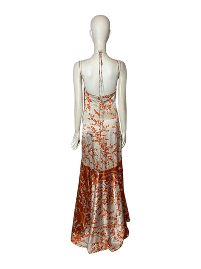 Maxi dress flor de seda naranja