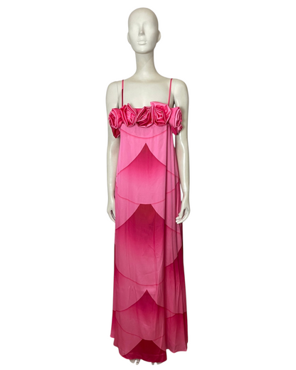 Maxi dress seda fucsia