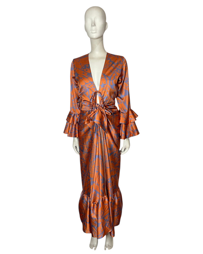 Maxi dress naranja con lila