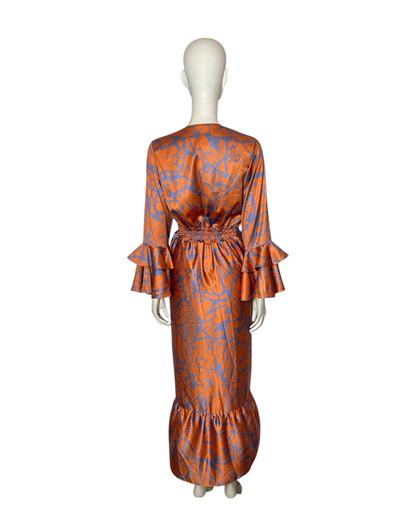 Maxi dress naranja con lila