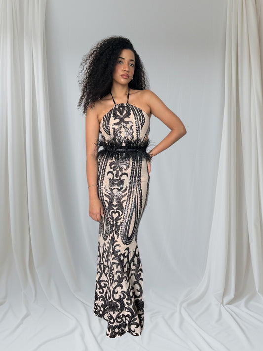 Vestido negro beige