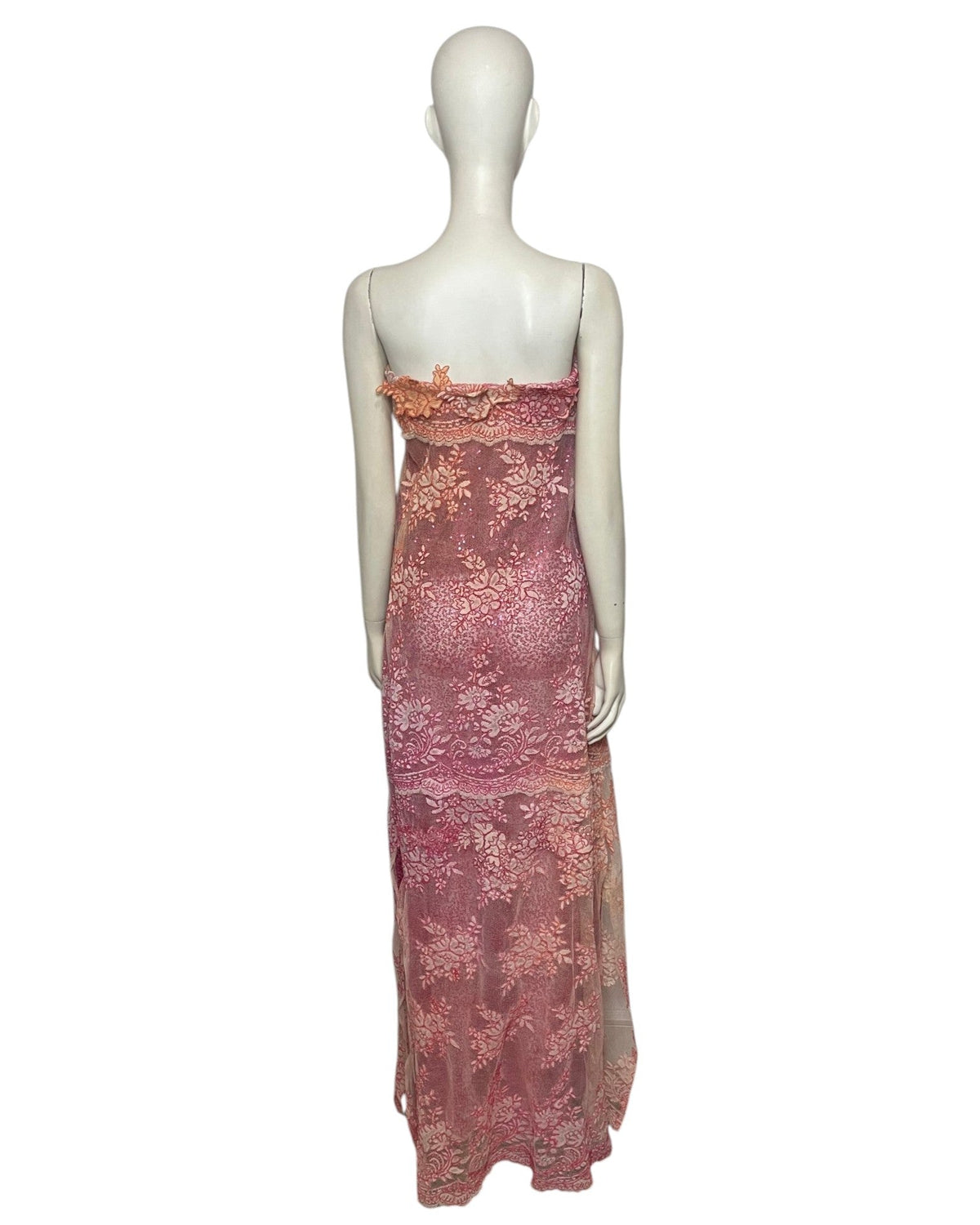 Vestido maxi apliques rosados