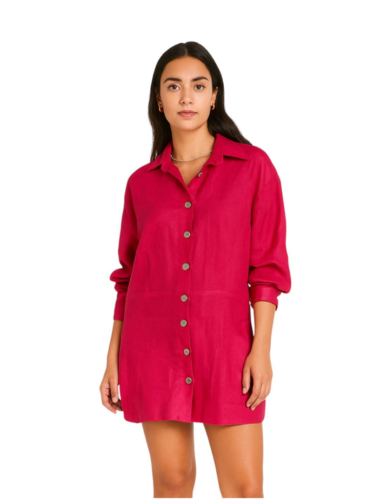 Vestido mini fucsia con mangas