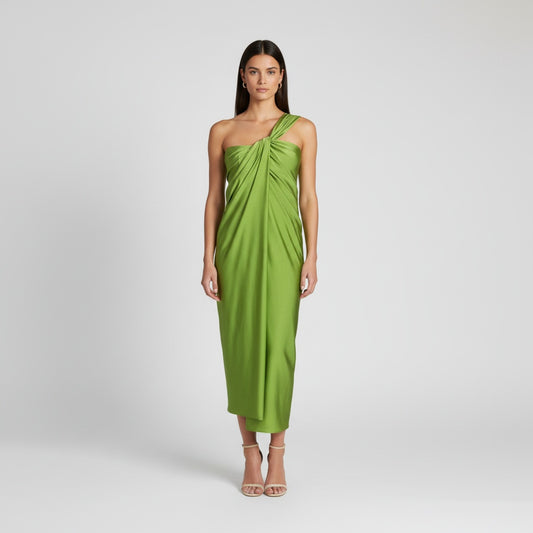 vestido asimetrico verde