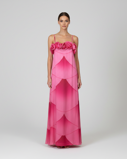 Maxi dress seda fucsia