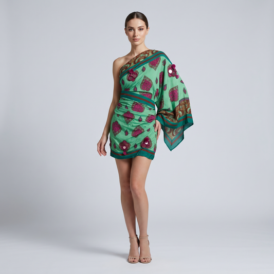 Navasatri printed satin mini dress