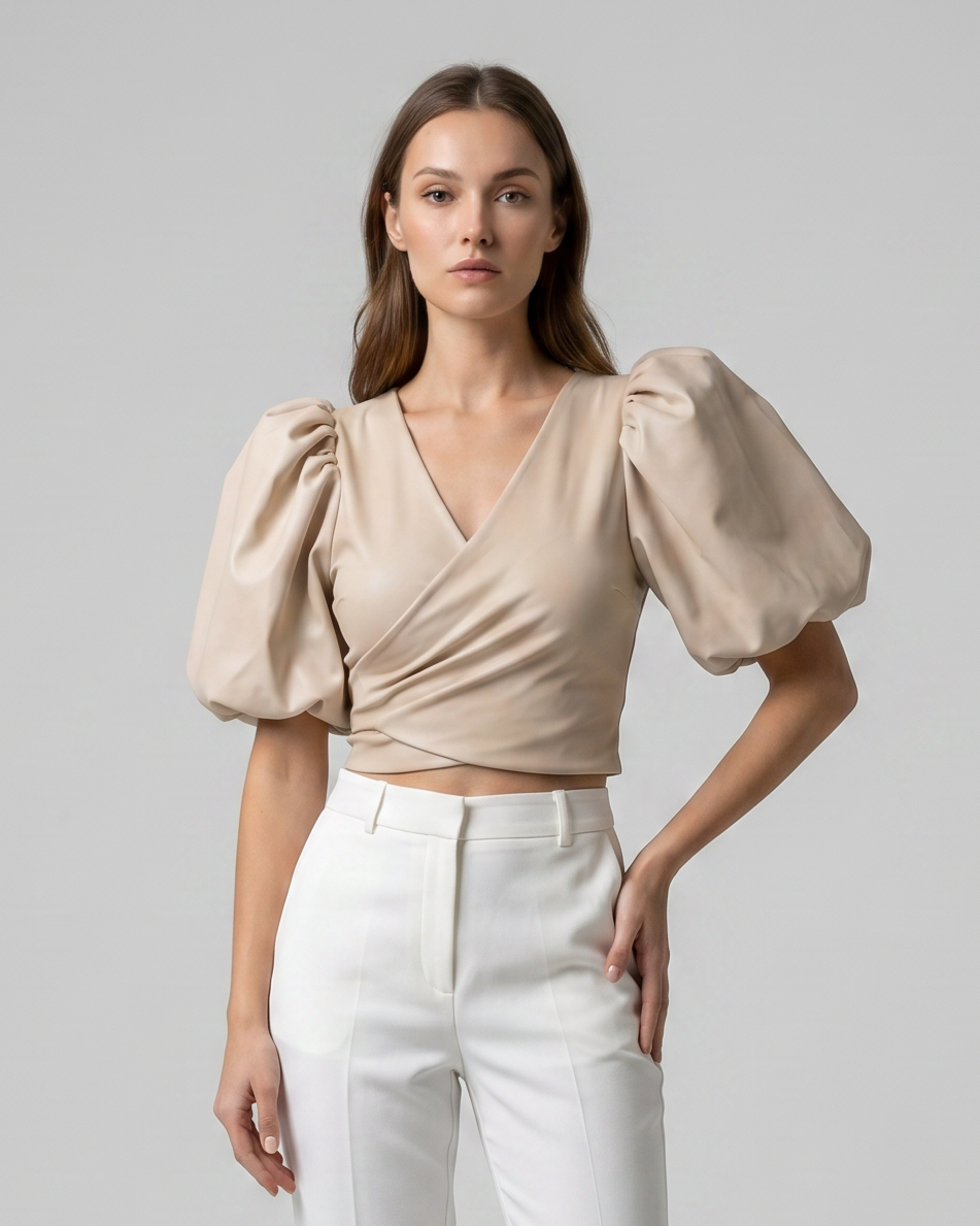 Top mangas globo beige