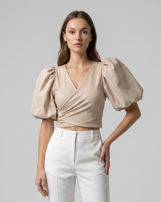 Top mangas globo beige