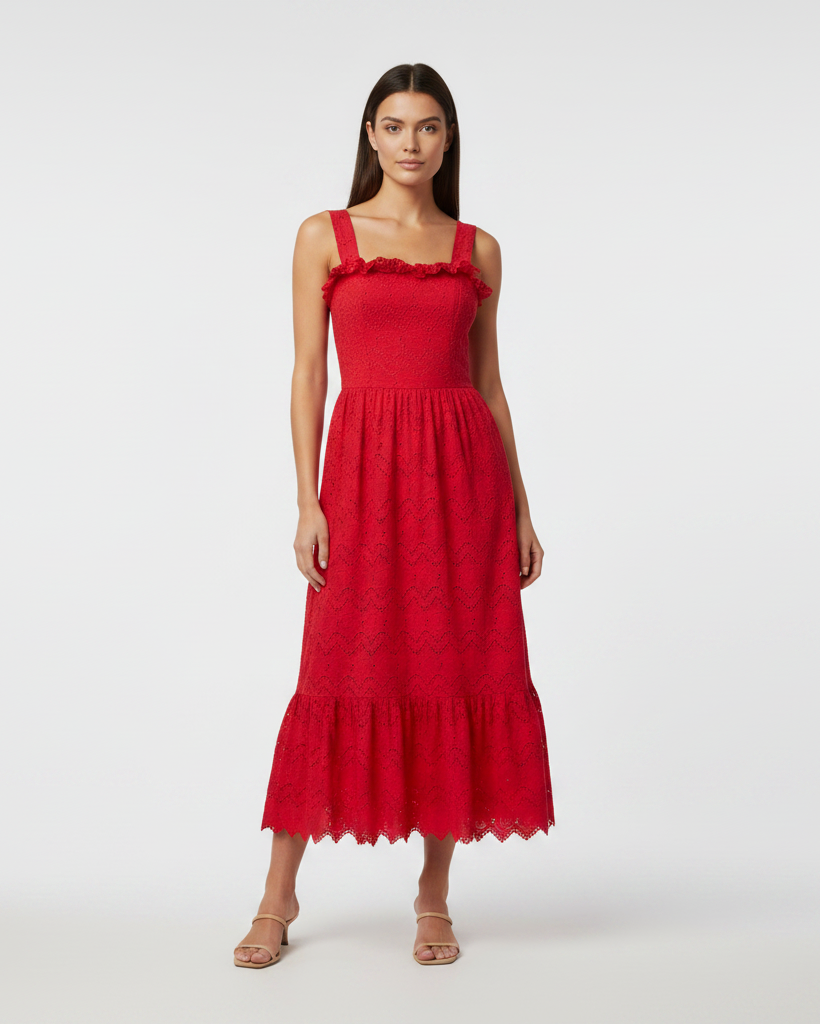 Midi dress bordado rojo