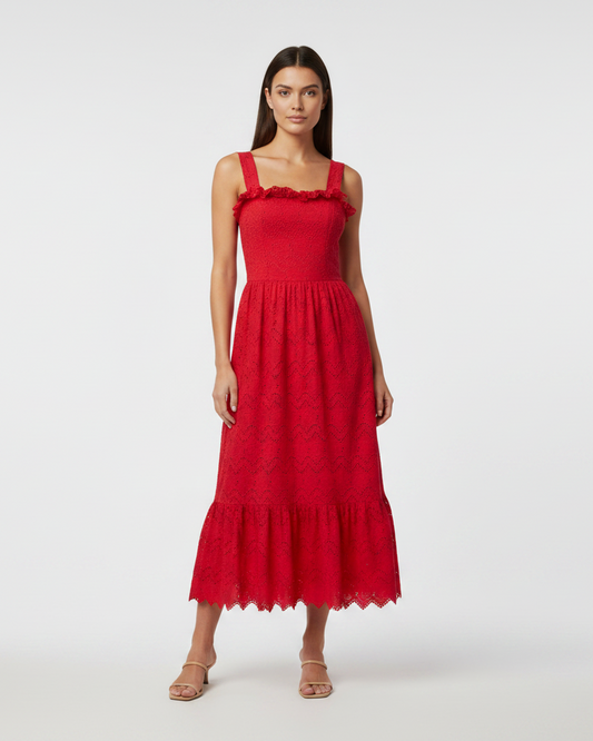 Midi dress bordado rojo