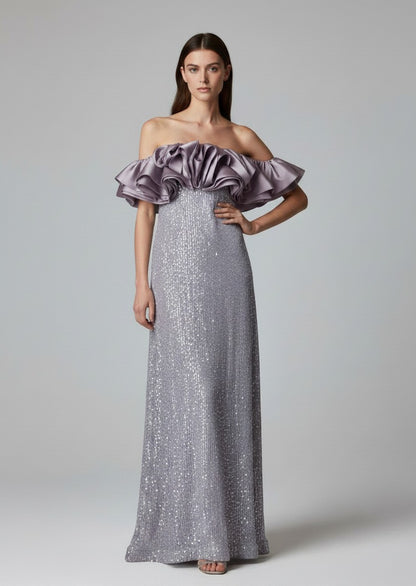 Vestido de fiesta lila con lentejuelas