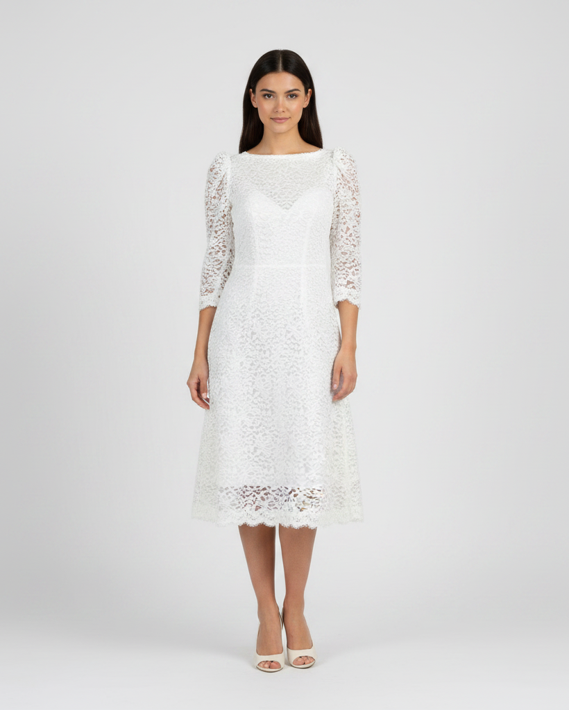 Vestido midi blanco encaje