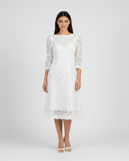 Vestido midi blanco encaje
