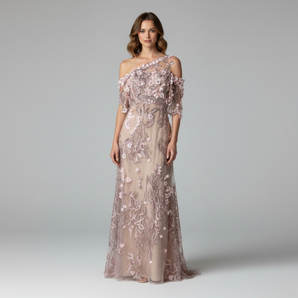 Vestido de fiesta flores rosadas